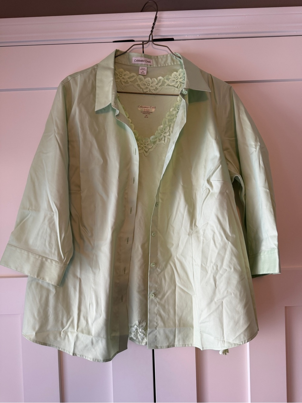 EYC Coldwater Creek Women's Light Green Button-Front shirt with match in tank